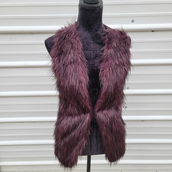 Sebby Collection Vest Faux Fur Front Purple Knit Back with Pockets Hook Small S - Picture 4 of 9